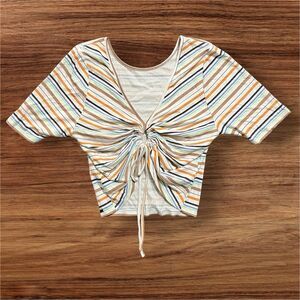 O'Neill Women's Kitsy Front or Back Keyhole Summer Crop Top Striped, Size Medium